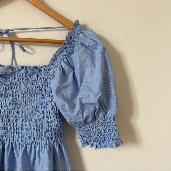 Hill House The Athena Nap Mini Dress Light Blue Glitter Check Size S - Picture 6 of 9